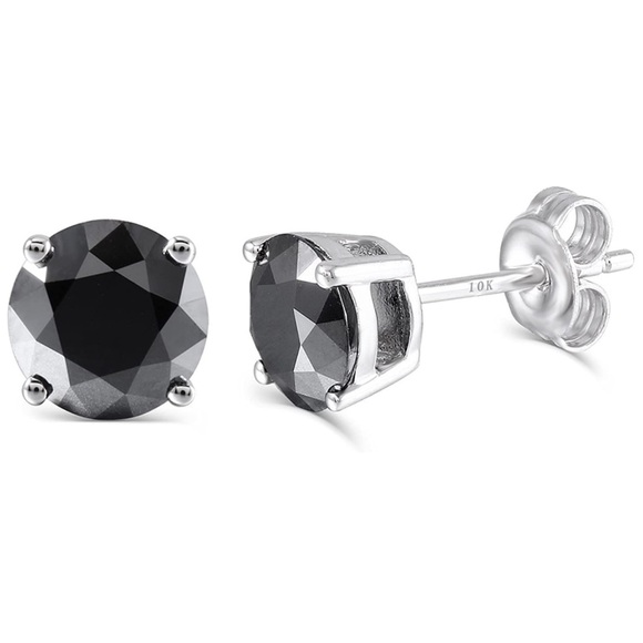 10k Black Diamond 1 Carat Earrings - Picture 1 of 7